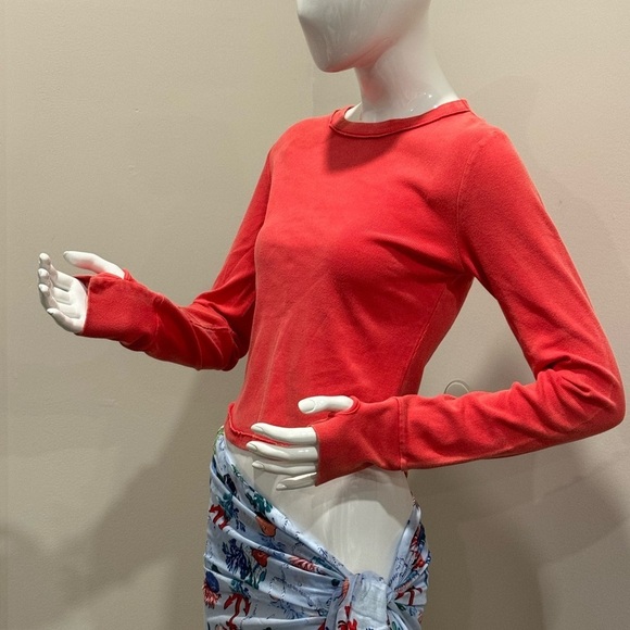 NWOT FREE PEOPLE MOVEMENT Ribbed Long-Sleeve Baby Tee in coral - Picture 5 of 11